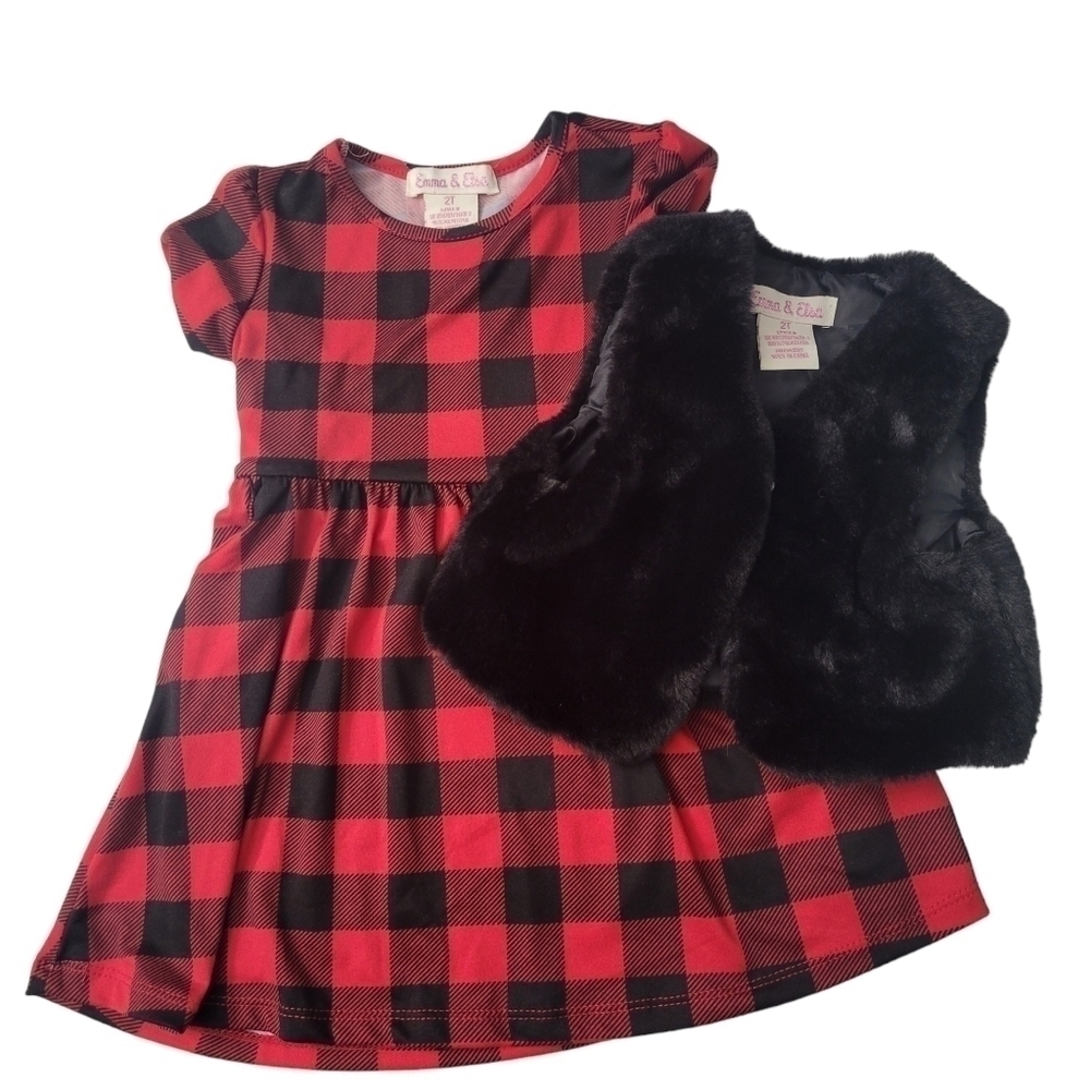 Emma & Elsa Buffalo Plaid Christmas Dress Bundle